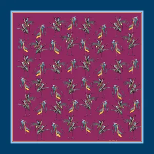 100% Silk Pocket Square in Purple Birds Pattern