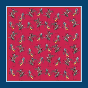 100% Silk Pocket Square in Red Birds Pattern