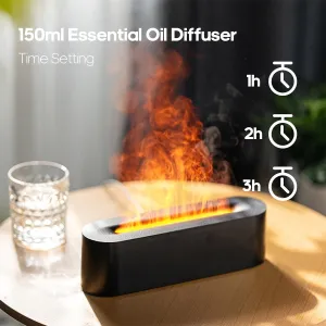 150ml Super Quiet Single Room Humidifiers - 7 Color Mode Simulation Flame Light, Aromatherapy Diffuser, Timer, Auto Shut-Off, Large Capacity for Bedrooms, Offices, Living Rooms, Study Rooms, and Desktop Decoration - Black