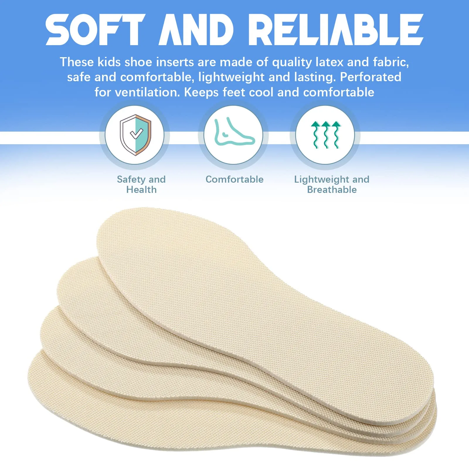 2 Pairs Kids Sole Insoles Shoe Insoles Women Toddler Shoe Filler Children Memory Sponge Insoles Breathable Latex Shoe Inserts, Cutting Size Soft Washable Replacement Insole for Spring Summer (Beige) Beige