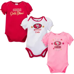 3-Pack Baby Girls 49ers Short Sleeve Bodysuits