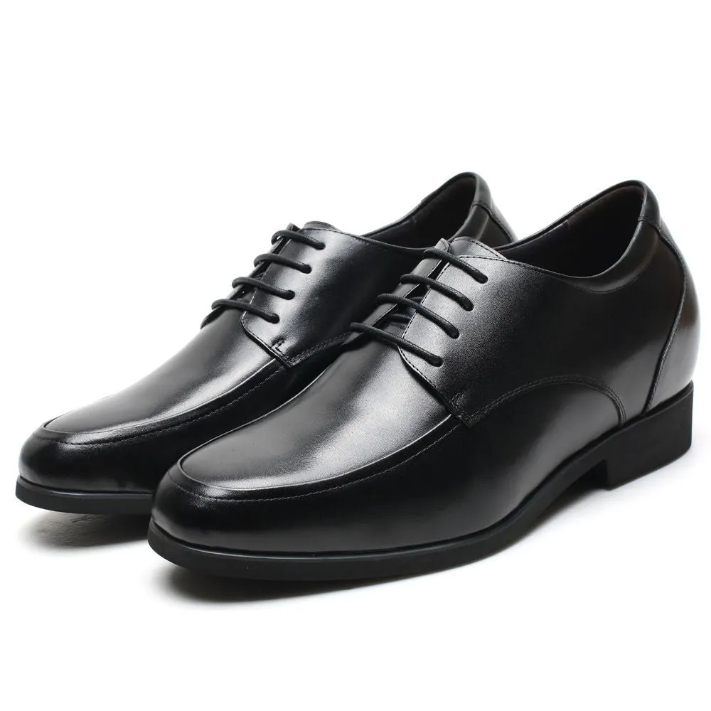 7 CM/2.76 Inches CMR CHAMARIPA High Heel Men Dress Shoes - Black Leather Men Taller Shoes