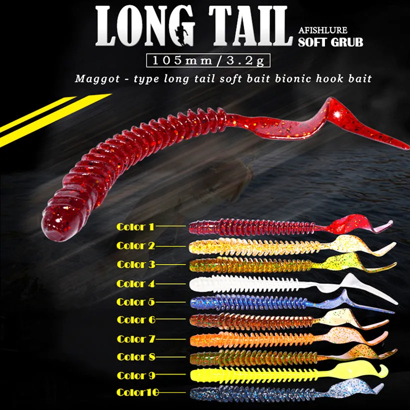 8pcs/lot  Long Tail Grubs 3.2g 105mm Curly Tail Soft Lure Long Curly Tail Fishing Lure Artificial Bait Soft Fishing Lure Worm