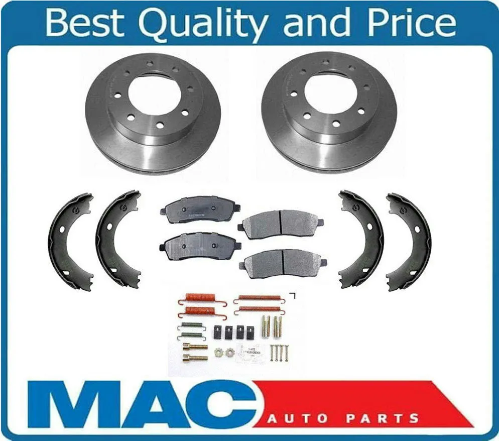 99-04 F250 Super Duty Rear Rotors & Pads Parking Brake Shoes Springs 5pc Kit