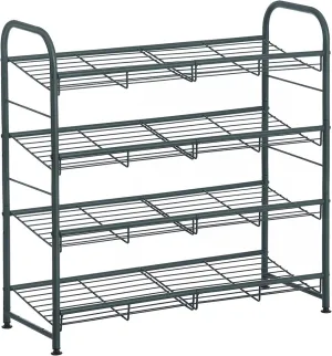 Adjustable 4-Tier Steel Shoe Rack for 16 Pairs - Gray, SONGMICS