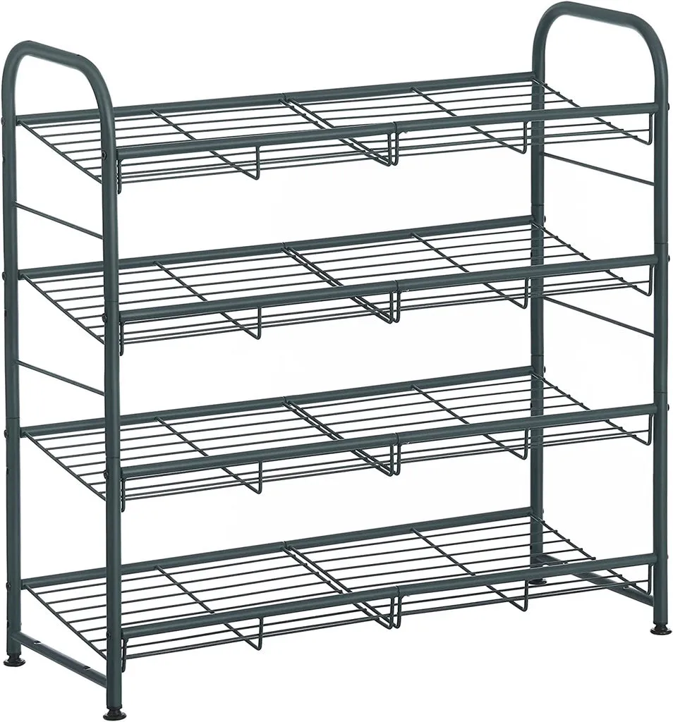 Adjustable 4-Tier Steel Shoe Rack for 16 Pairs - Gray, SONGMICS