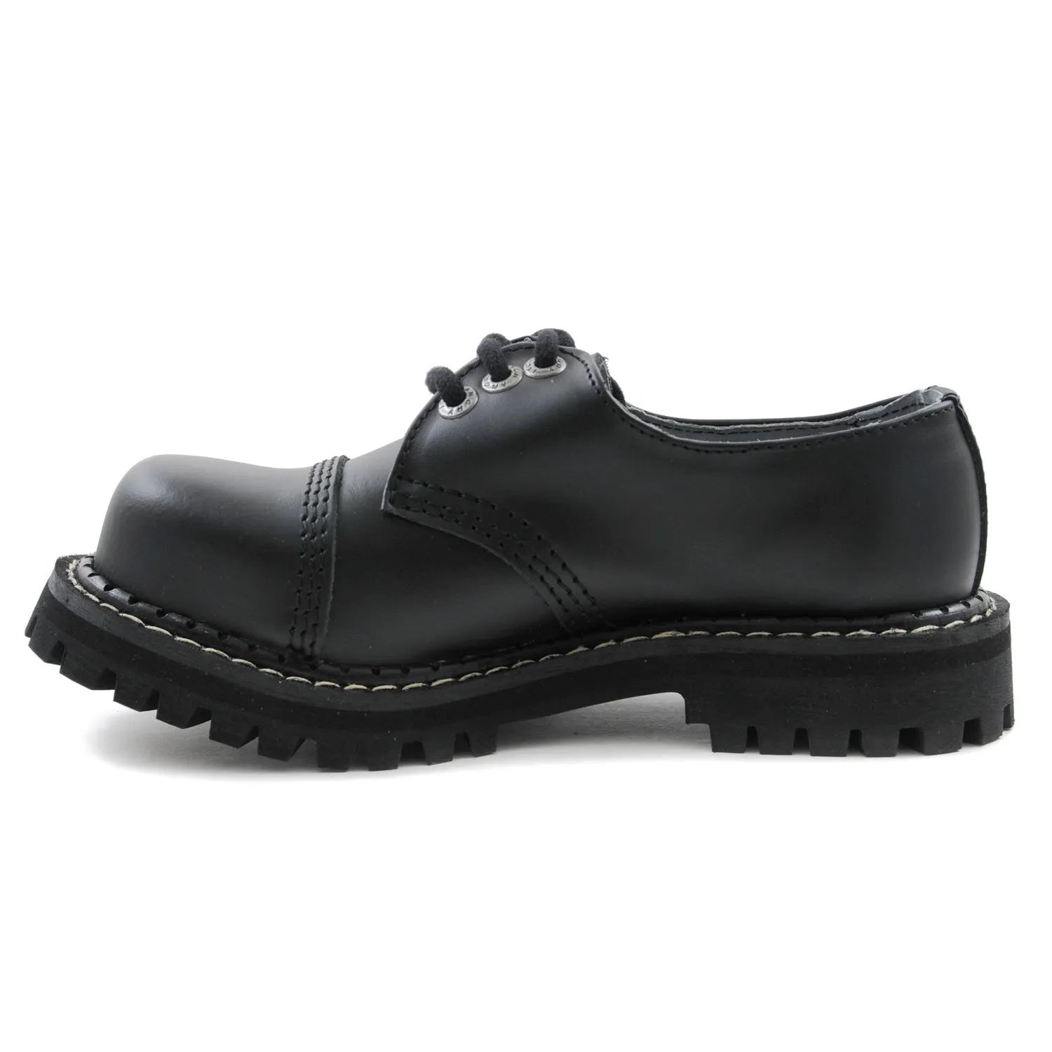 Angry Itch 3 Eyelet Shoes with Steel Toe Cap Black Leather