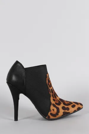 Anne Michelle Leopard Elastic Pointy Toe Stiletto Heeled Booties