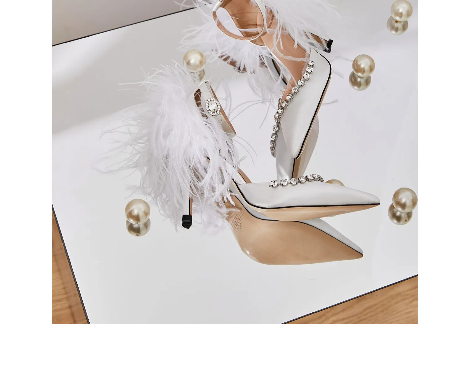 B-FEI niche gorgeous feather rhinestone high heels wedding evening shoes- Toria