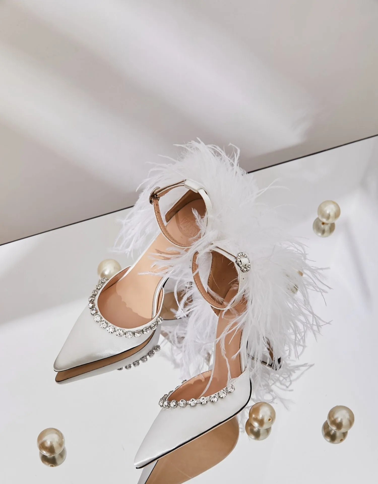 B-FEI niche gorgeous feather rhinestone high heels wedding evening shoes- Toria