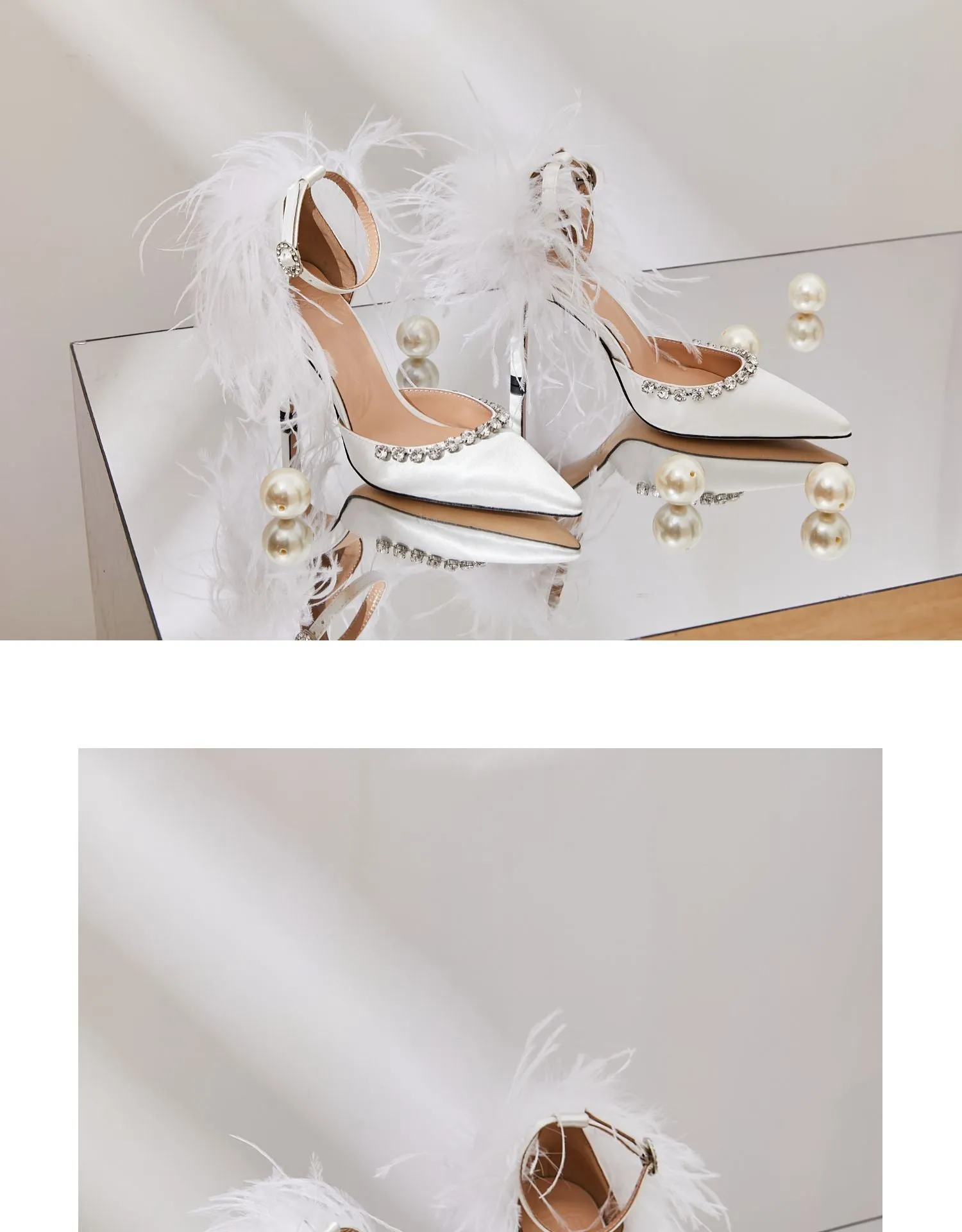 B-FEI niche gorgeous feather rhinestone high heels wedding evening shoes- Toria