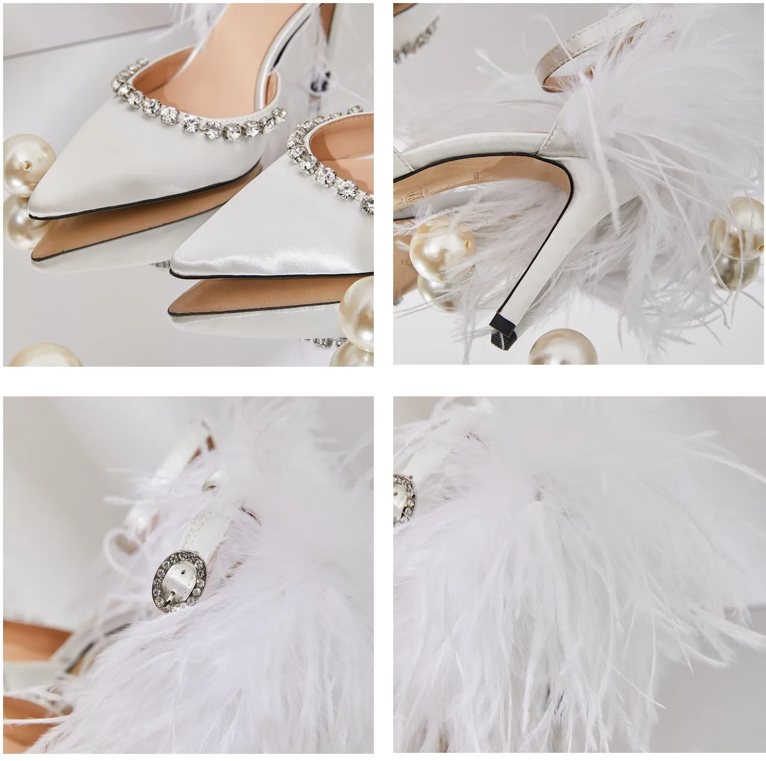 B-FEI niche gorgeous feather rhinestone high heels wedding evening shoes- Toria