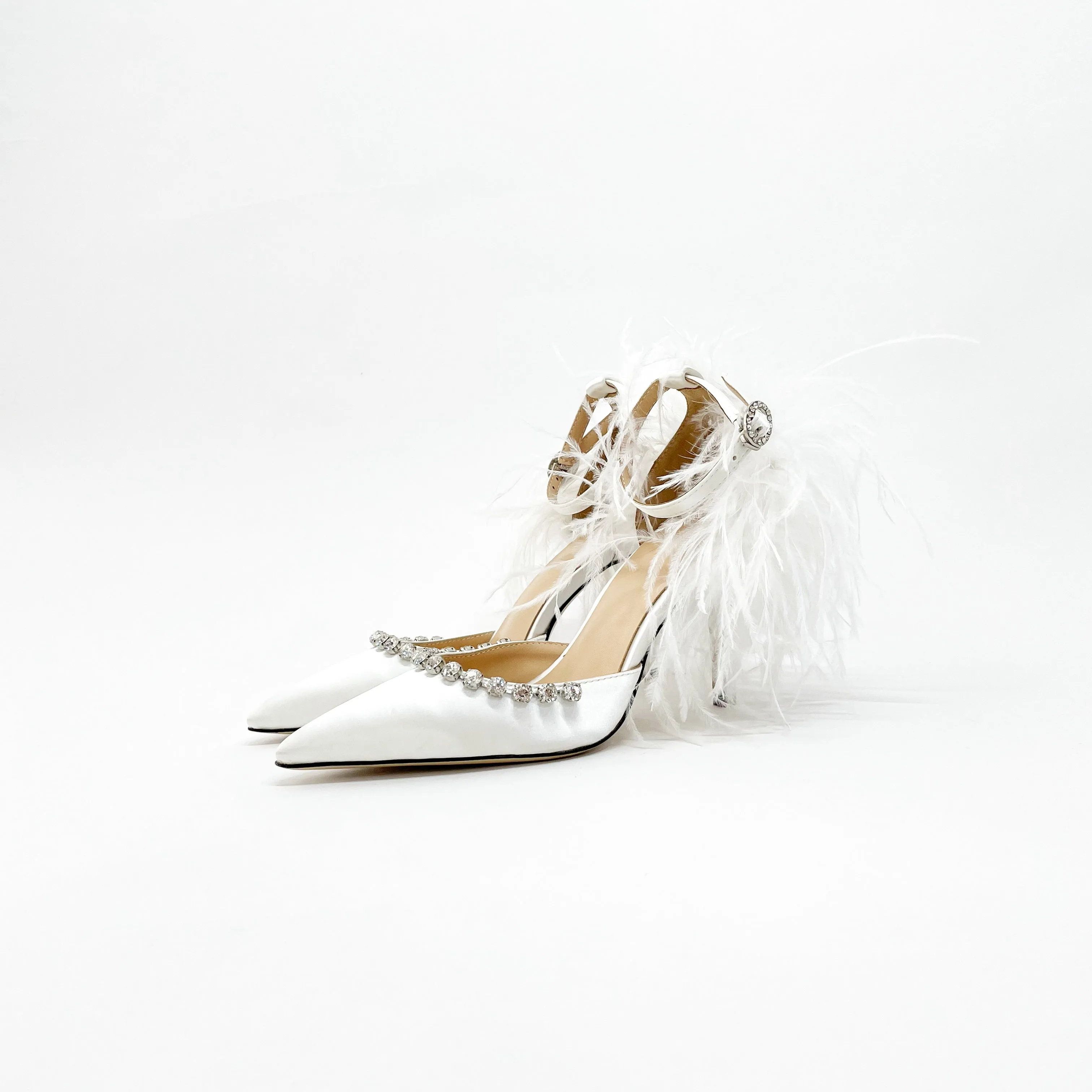 B-FEI niche gorgeous feather rhinestone high heels wedding evening shoes- Toria