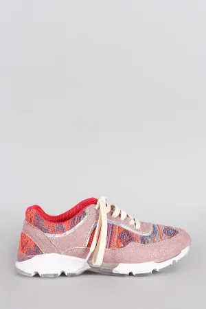 Bamboo Aztec Neon Glitter Lace Up Sneaker