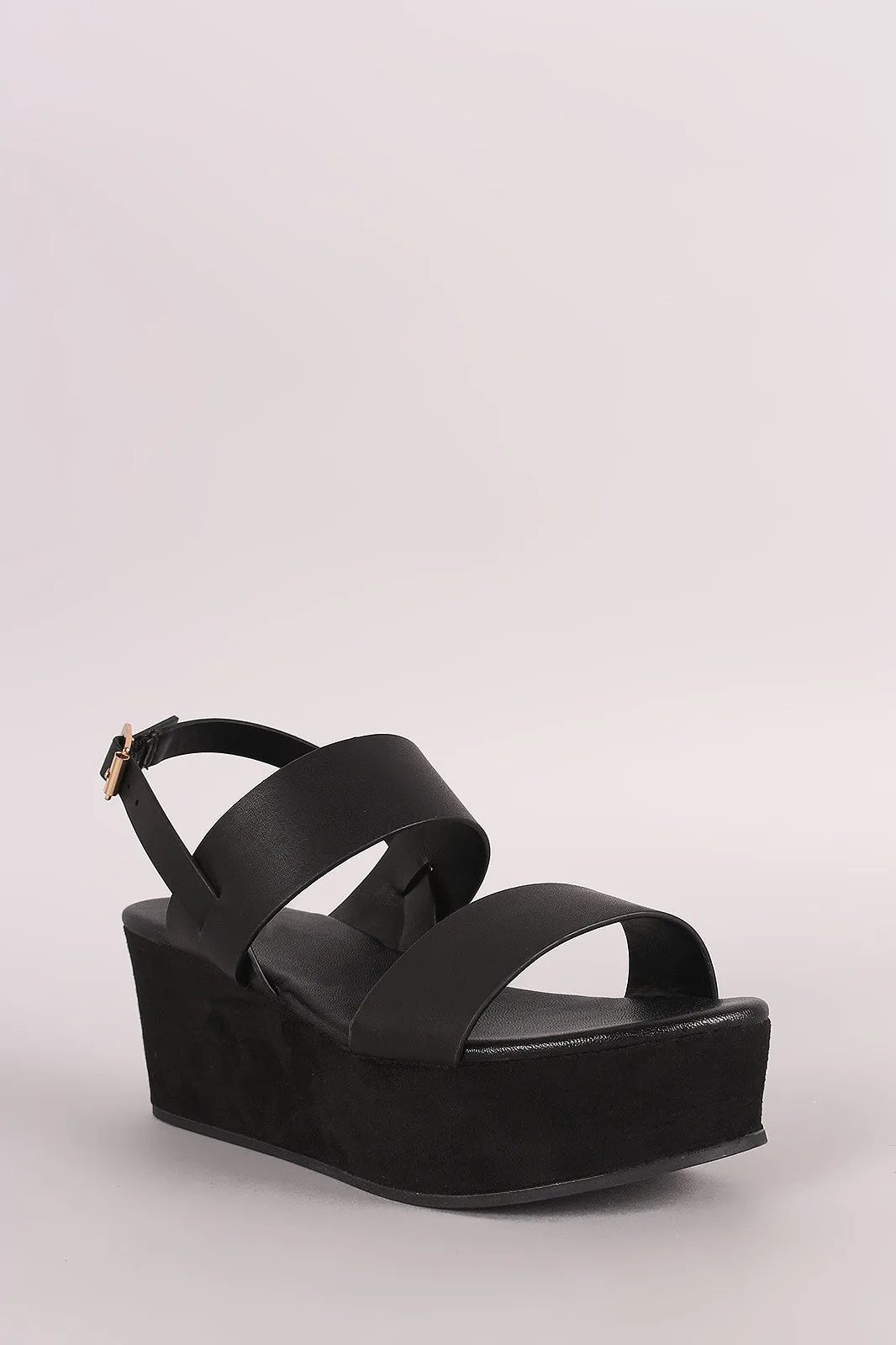 Bamboo Open Toe Double Band Platform Wedge