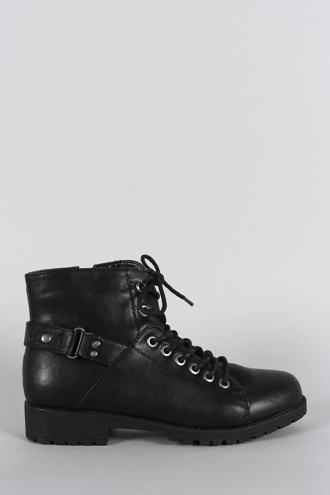 Bamboo Round Toe Combat Lace Up Flat Ankle Boots