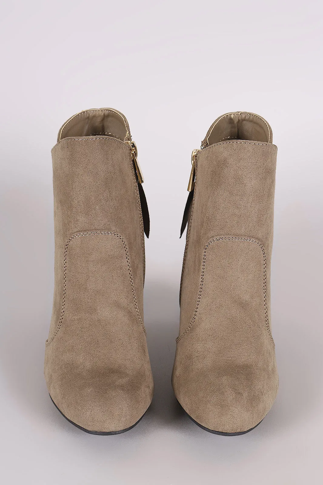 Bamboo Suede Knotted-Tie Chunky Heeled Booties