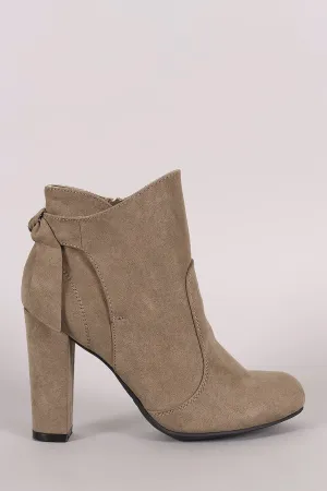 Bamboo Suede Knotted-Tie Chunky Heeled Booties