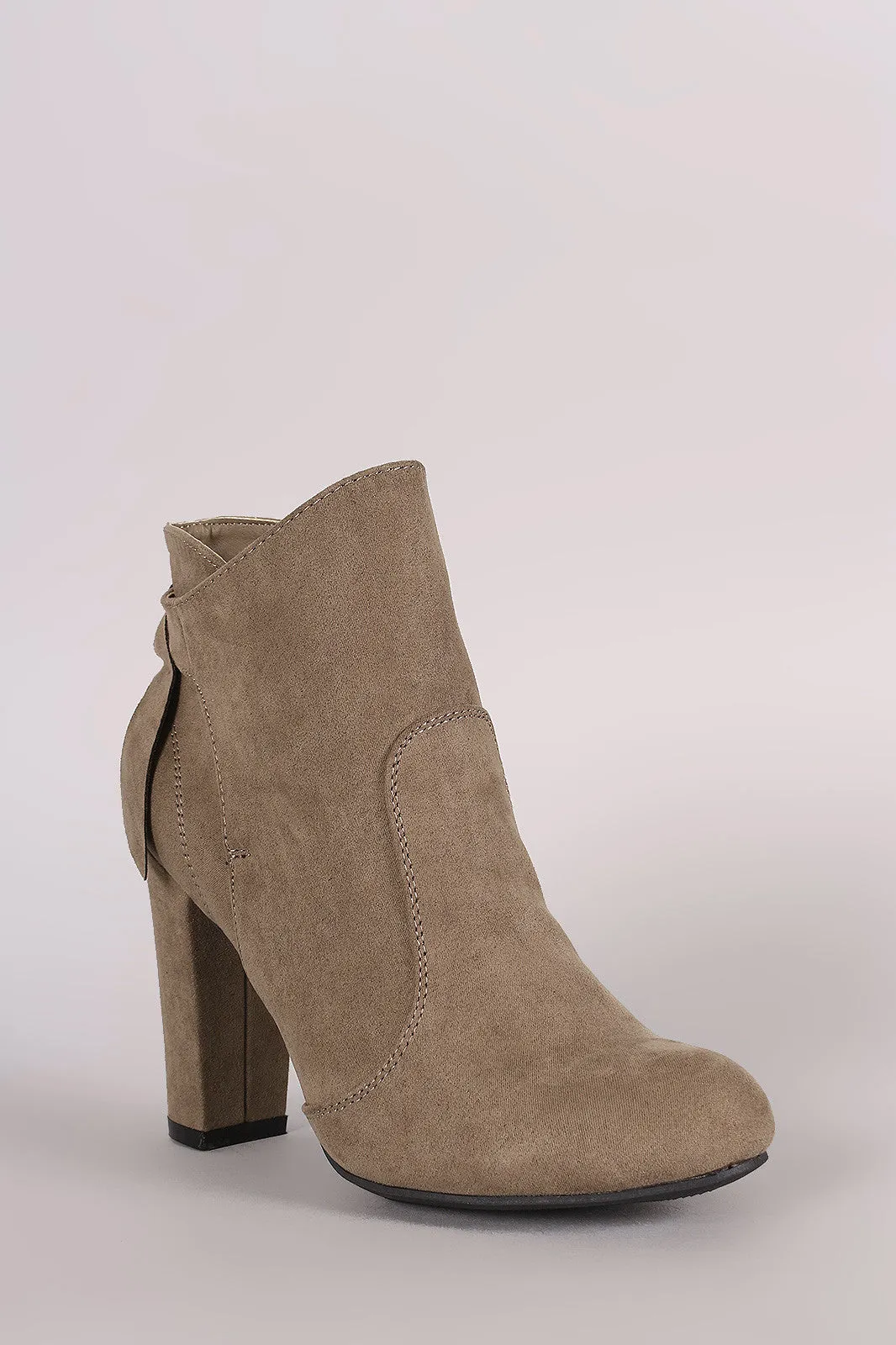 Bamboo Suede Knotted-Tie Chunky Heeled Booties