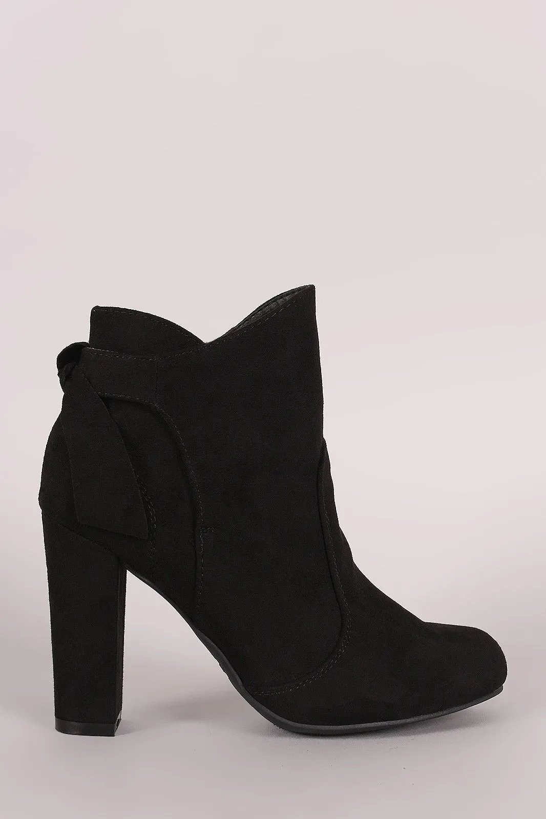 Bamboo Suede Knotted-Tie Chunky Heeled Booties