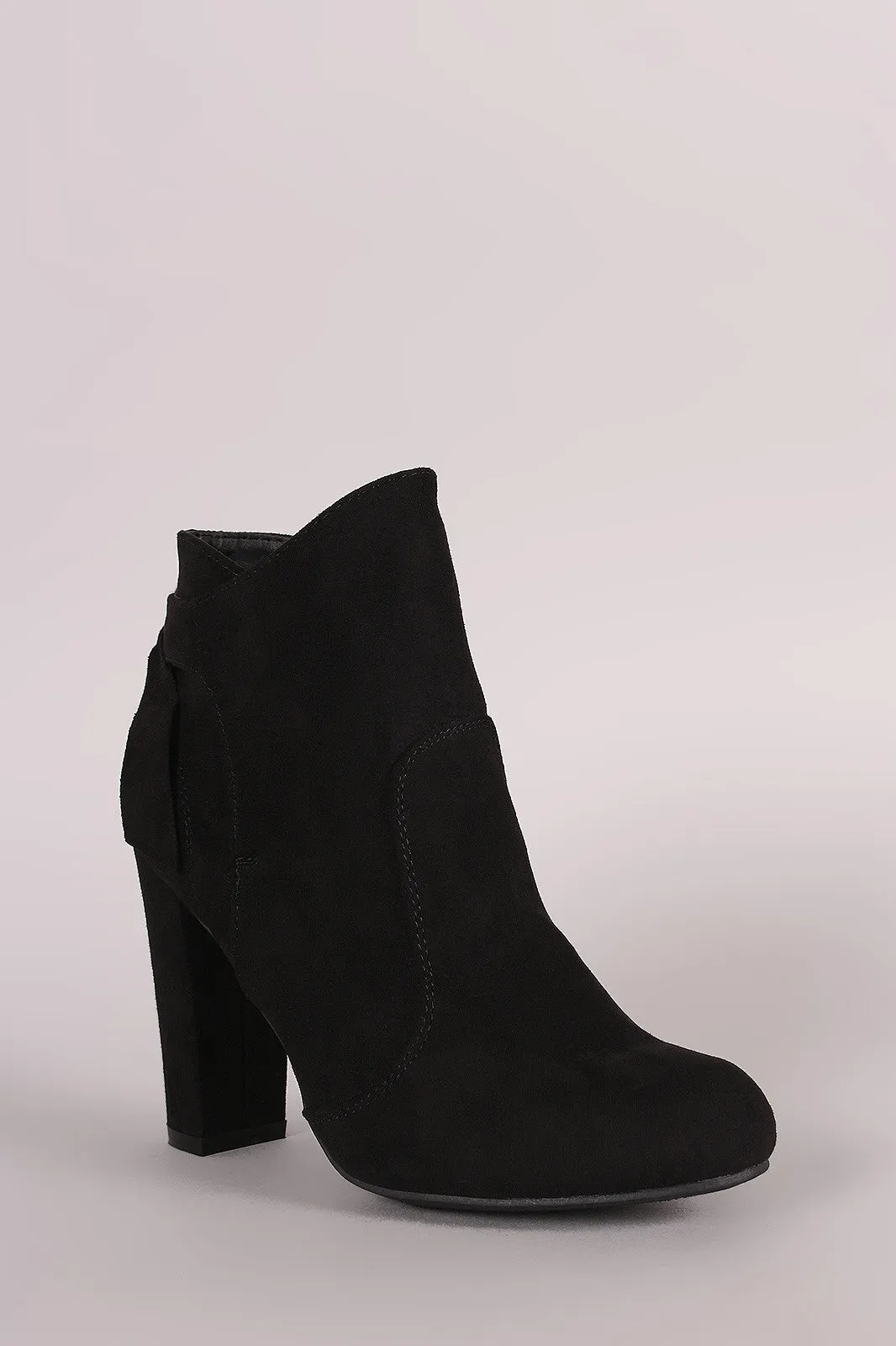 Bamboo Suede Knotted-Tie Chunky Heeled Booties