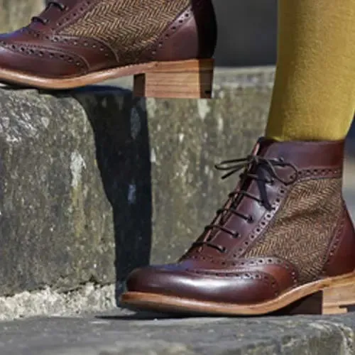 BARKER Grace Boots - Ladies Brogues - Walnut Calf / Brown Tweed