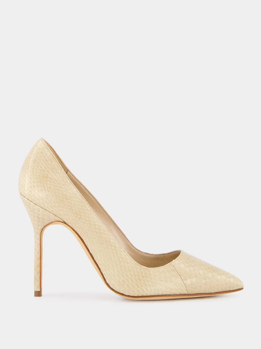 Beige Snakeskin-Effect Pointed Toe 105mm Pumps