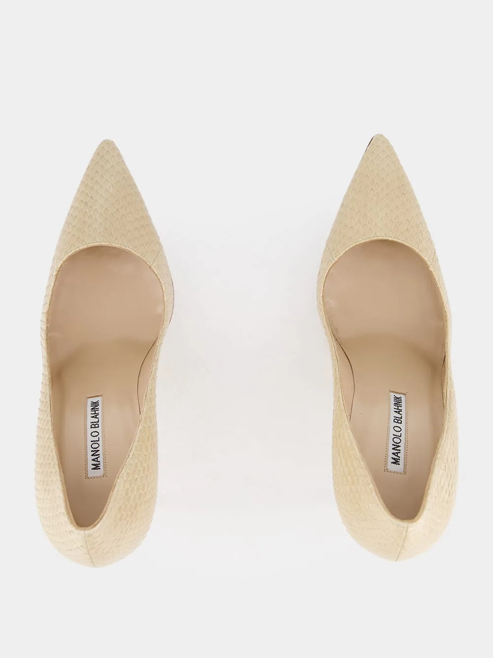 Beige Snakeskin-Effect Pointed Toe 105mm Pumps