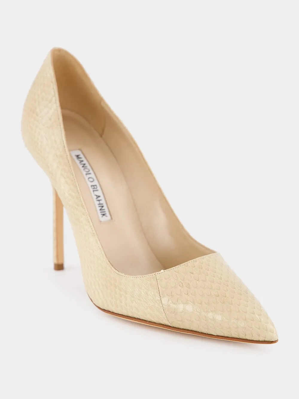 Beige Snakeskin-Effect Pointed Toe 105mm Pumps