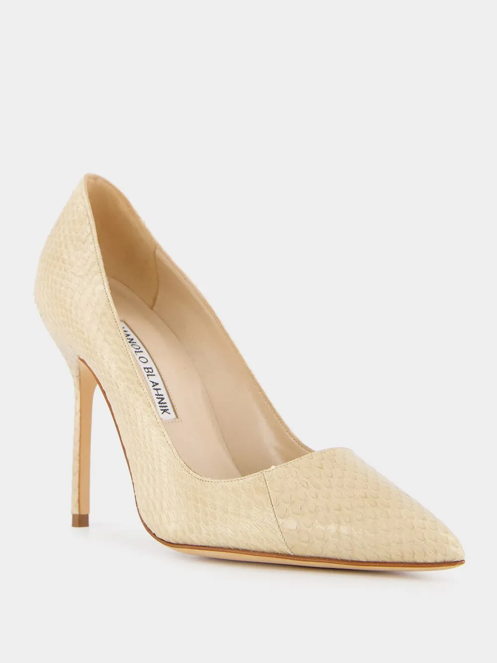 Beige Snakeskin-Effect Pointed Toe 105mm Pumps