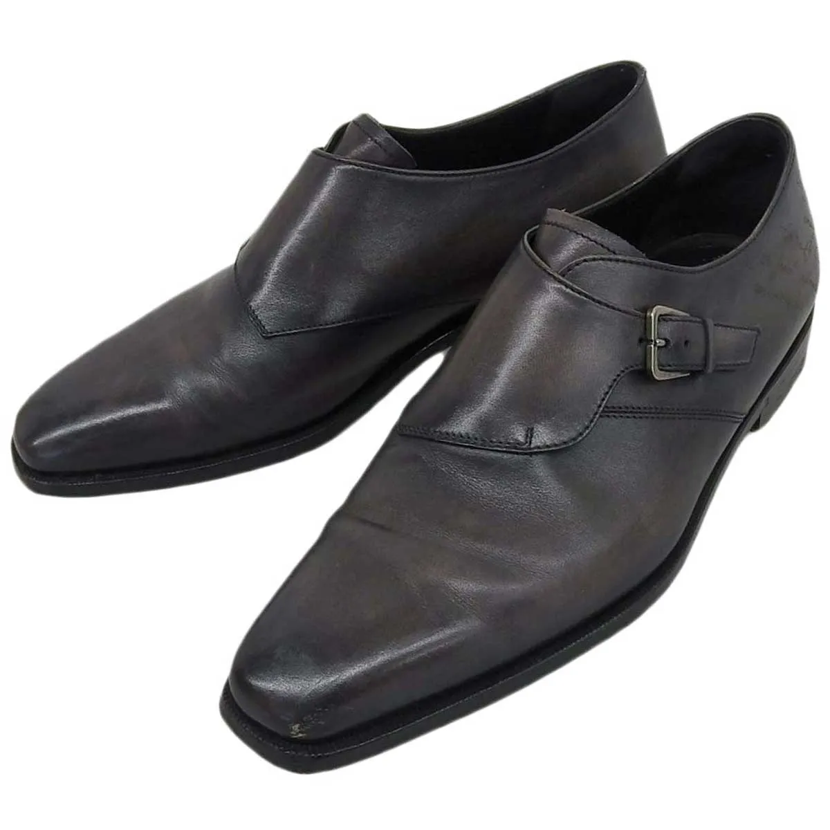 Berluti Leather Monk Strap Shoes Gray