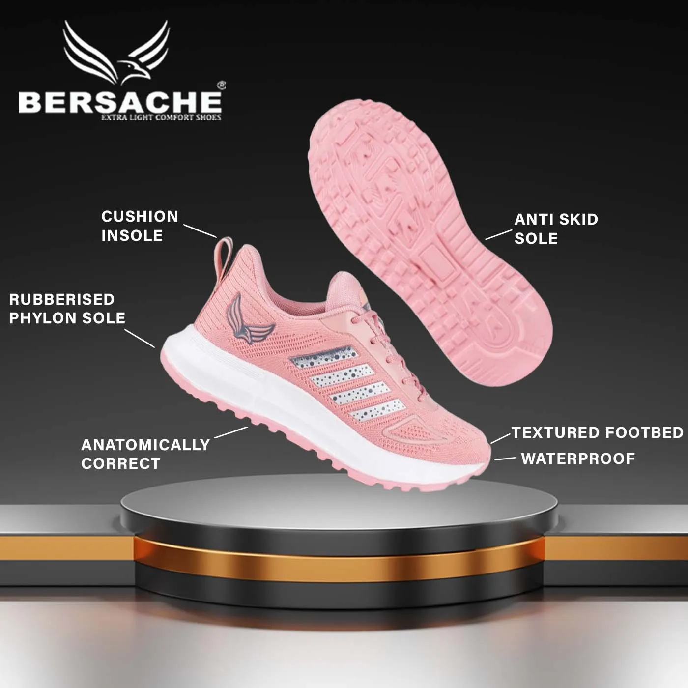 Bersache Premium Sports ,Gym, Trending Stylish Running shoes for Women (8030-Pink)