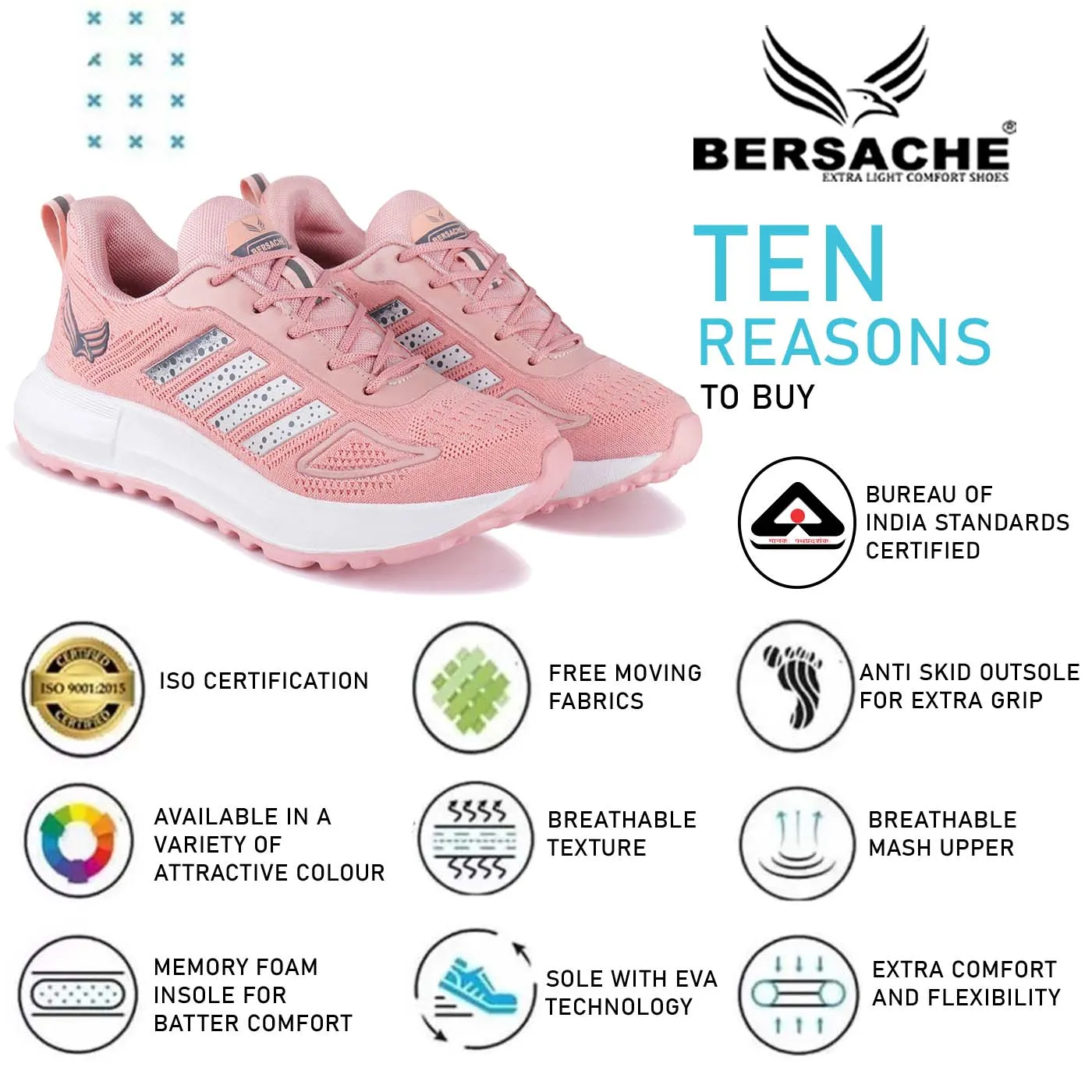 Bersache Premium Sports ,Gym, Trending Stylish Running shoes for Women (8030-Pink)