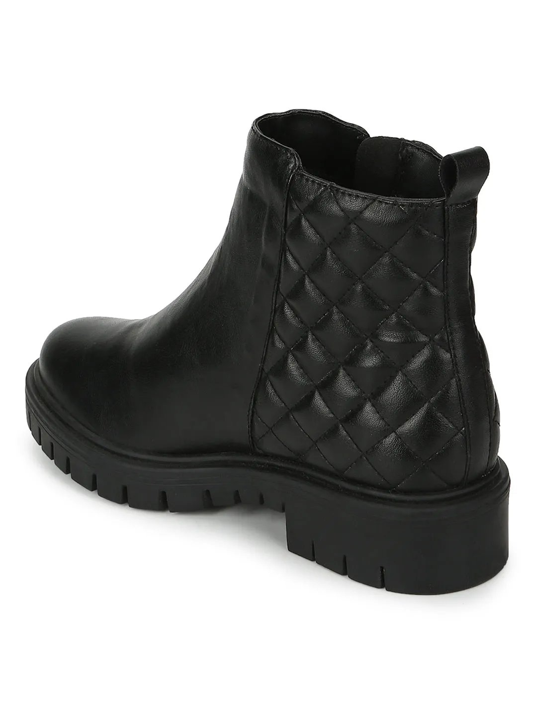 Black PU Quilted Zip Up Ankle Boots