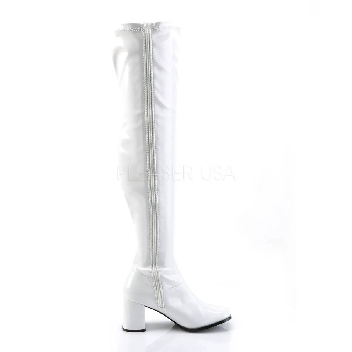 Block Heel Over The Knee Boots White