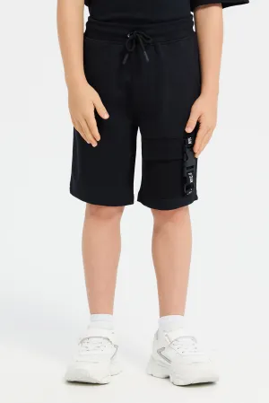 Boys Black Print Active  Shorts