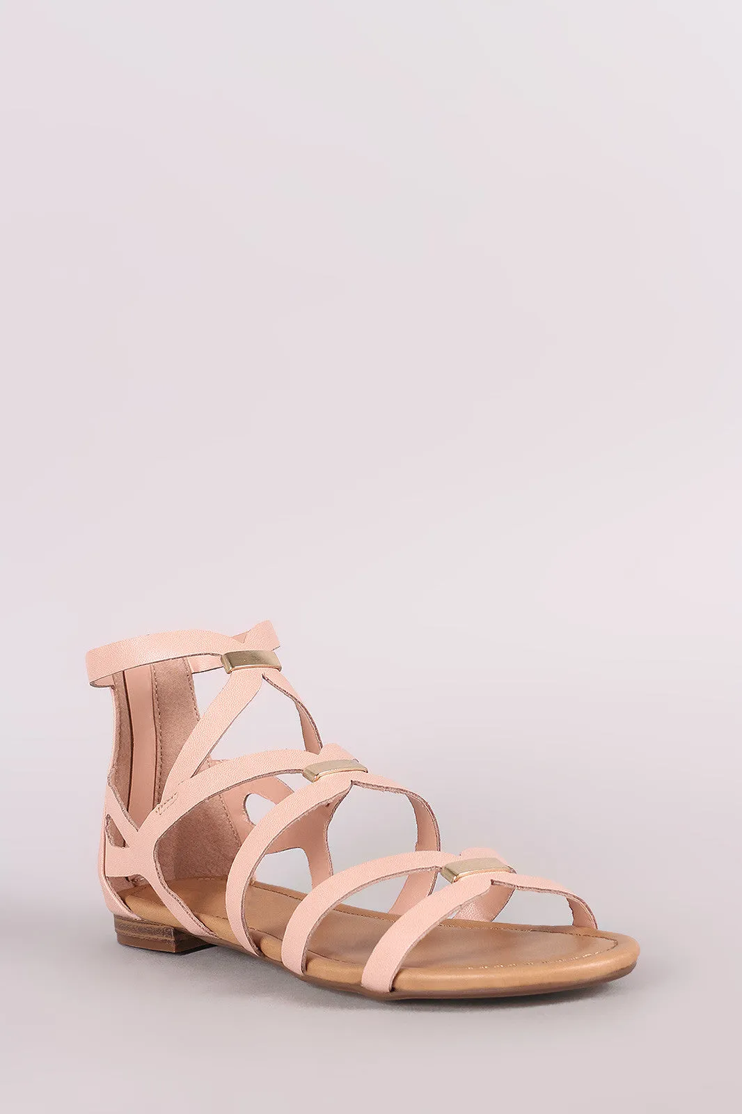 Breckelle Bar Accent Caged Open Toe Flat Sandal