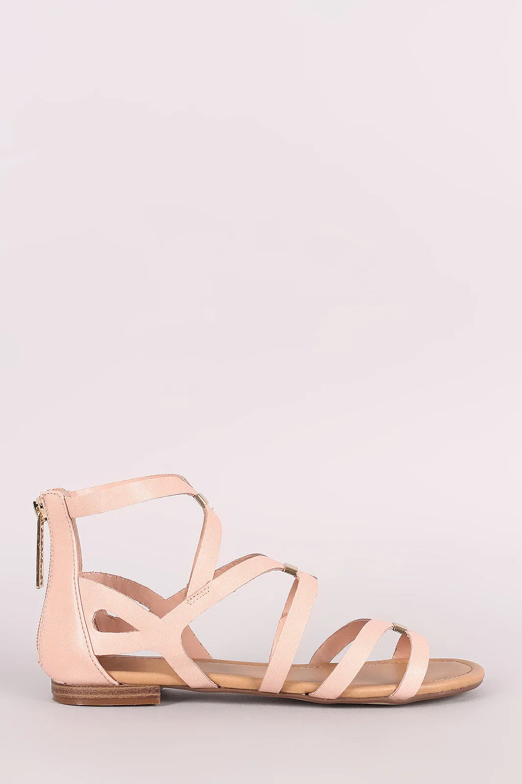 Breckelle Bar Accent Caged Open Toe Flat Sandal