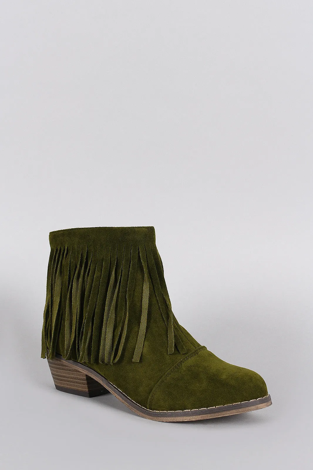 Breckelle Suede Fringe Round Toe Cowgirl Ankle Boots