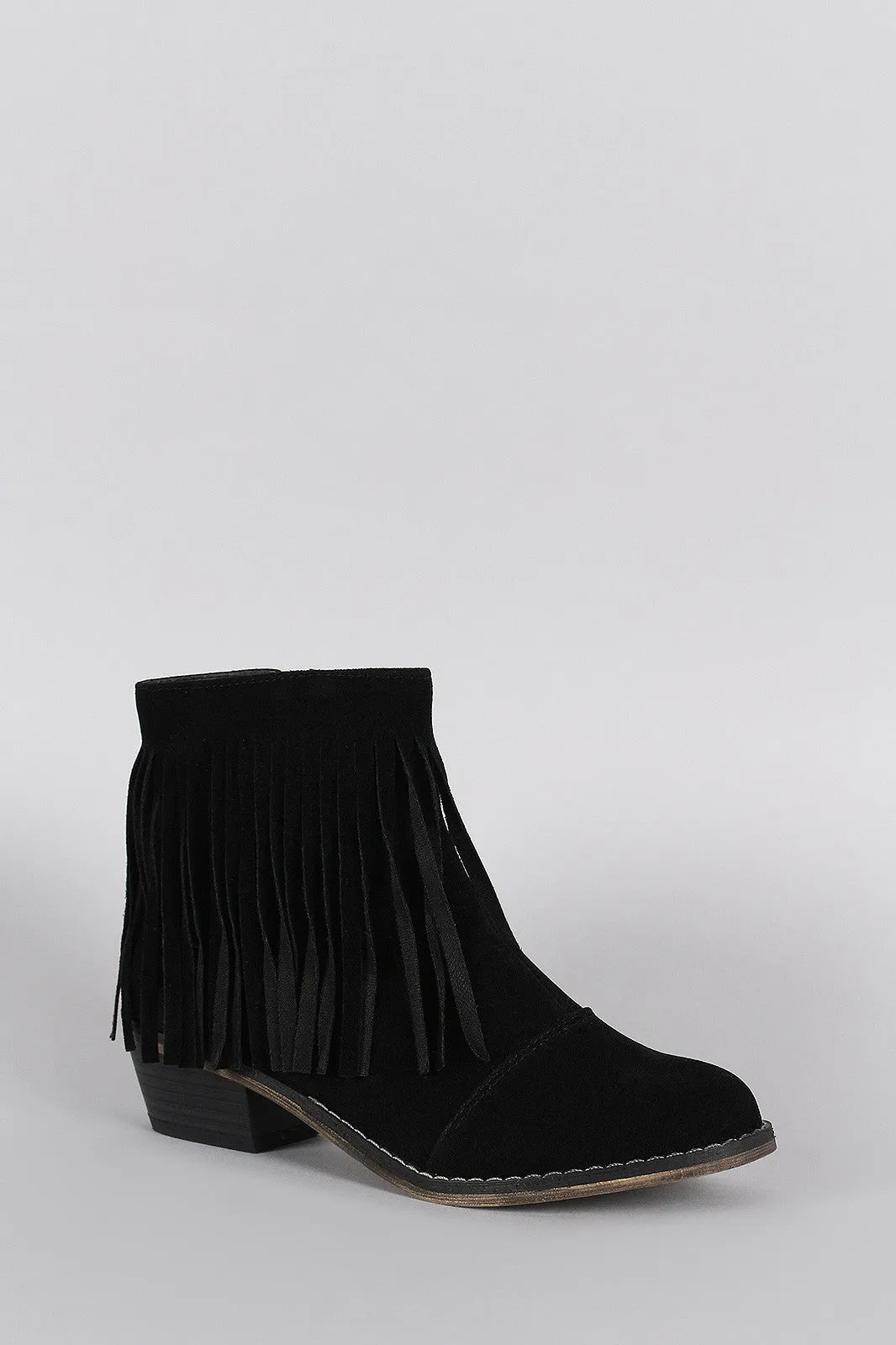 Breckelle Suede Fringe Round Toe Cowgirl Ankle Boots