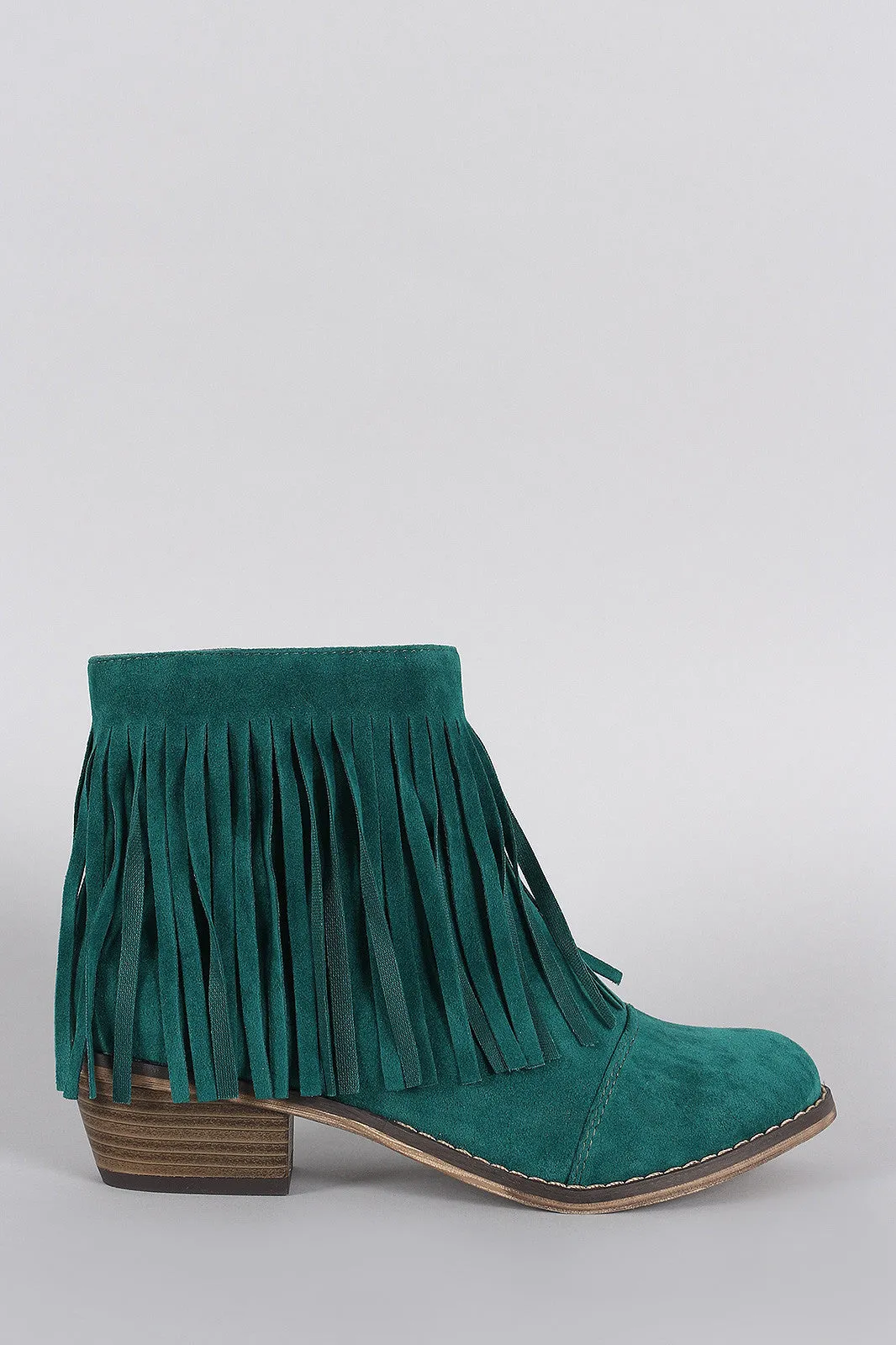 Breckelle Suede Fringe Round Toe Cowgirl Ankle Boots