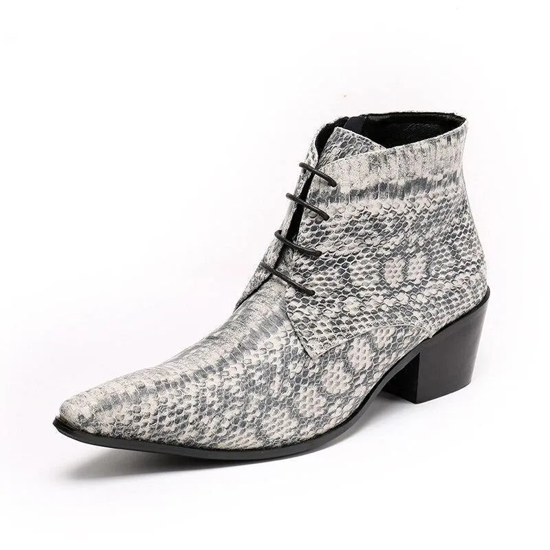 BritLuxe Snakeskin Lace Up Leather Ankle Boots