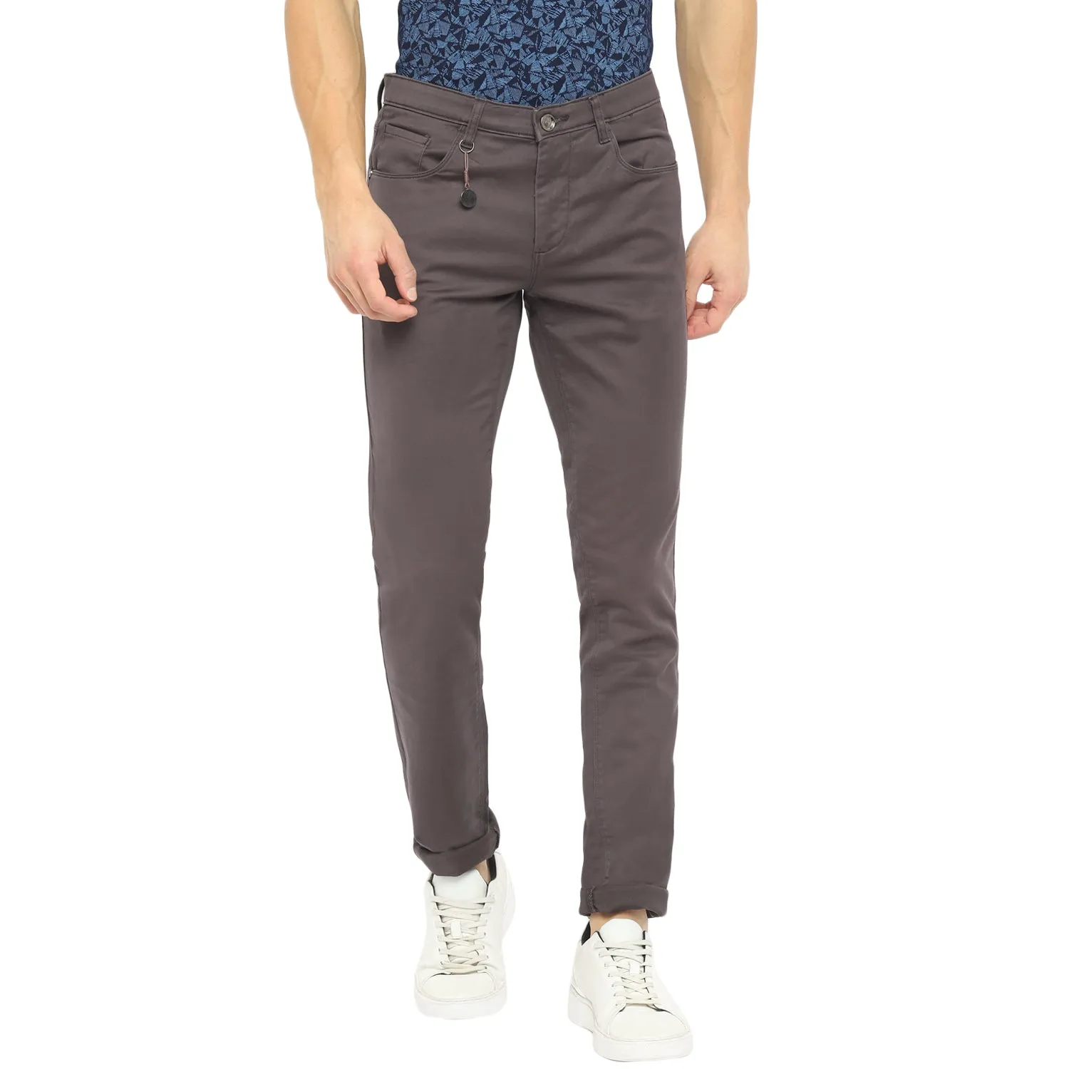 Brown Cotton Stretch Narrow Fit Fade Jeans