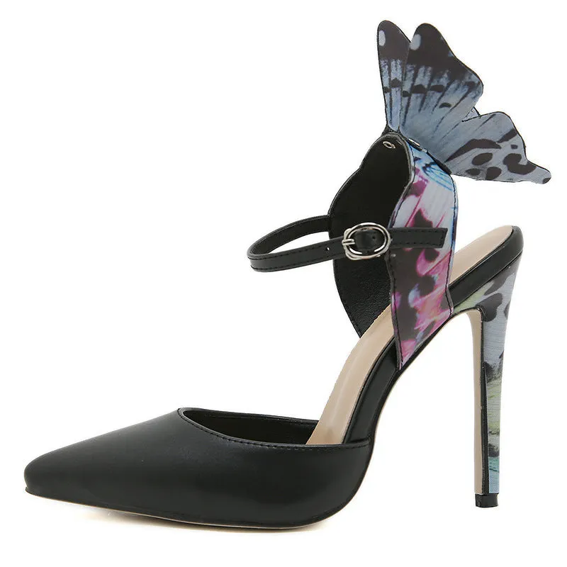 Butterfly Lady's Printed Patchwork Stiletto Heels Shoes