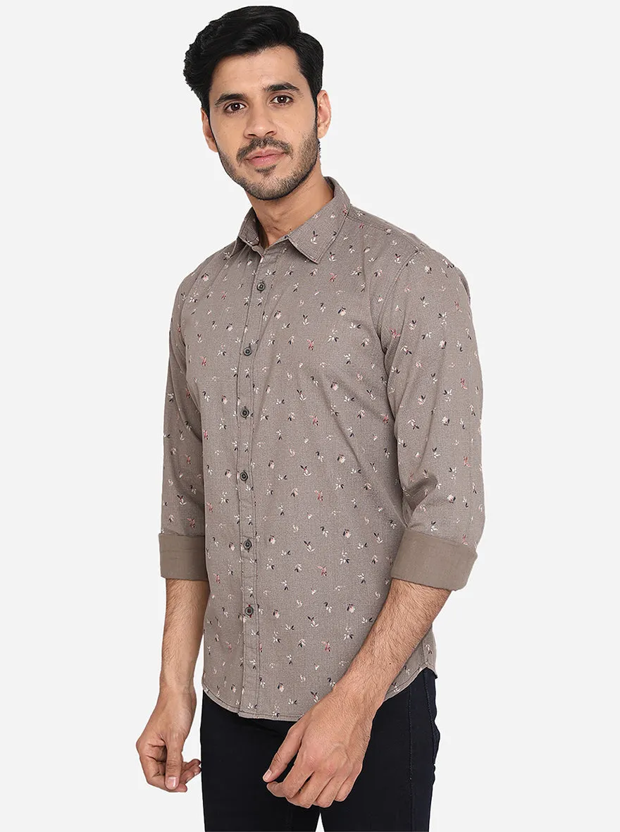 Castor Grey Printed Slim Fit Casual Shirt | JadeBlue