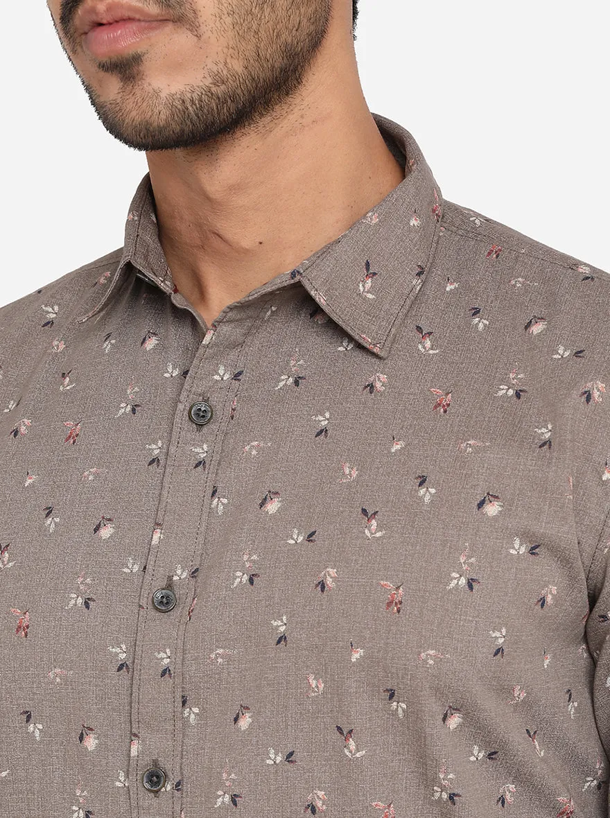 Castor Grey Printed Slim Fit Casual Shirt | JadeBlue