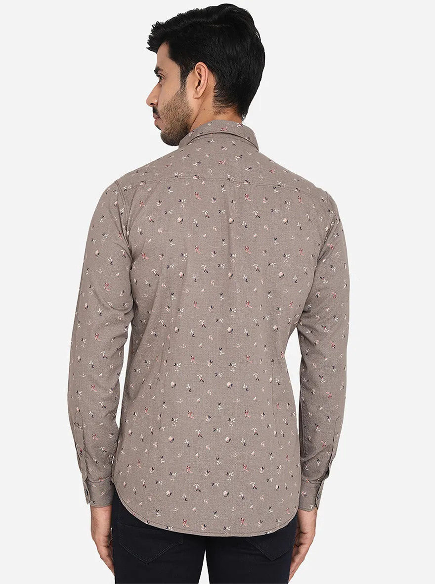 Castor Grey Printed Slim Fit Casual Shirt | JadeBlue