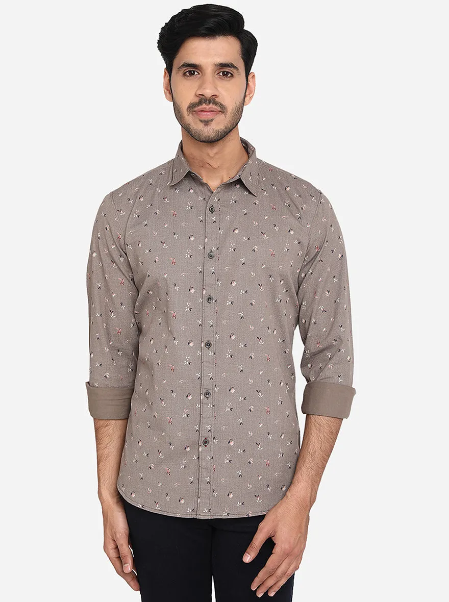 Castor Grey Printed Slim Fit Casual Shirt | JadeBlue