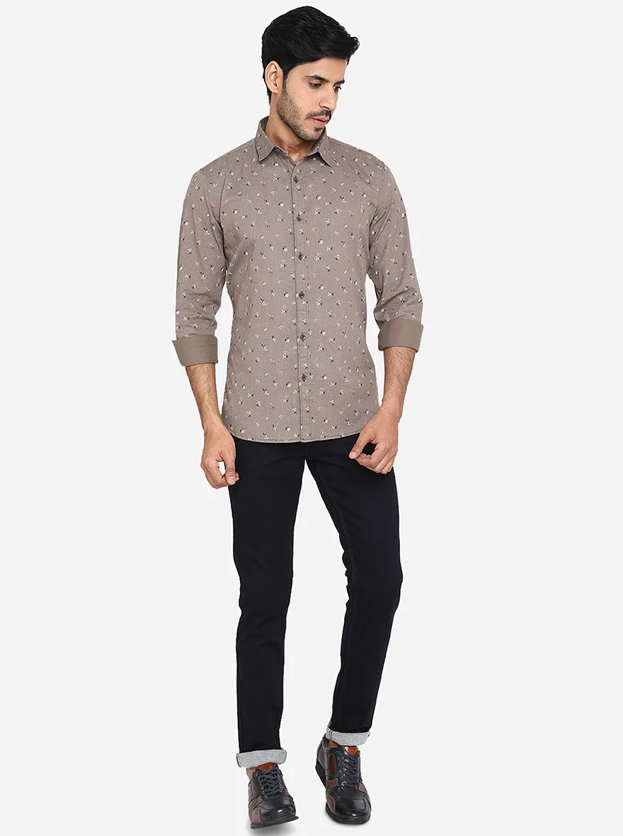 Castor Grey Printed Slim Fit Casual Shirt | JadeBlue