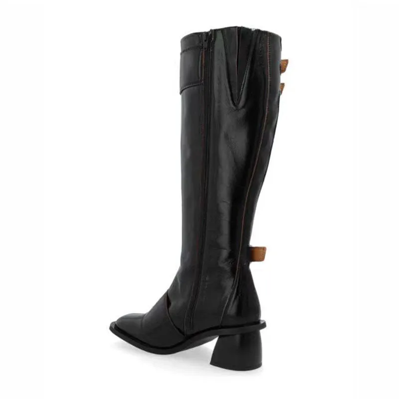 Chic Leather Square Toe Tall Boots